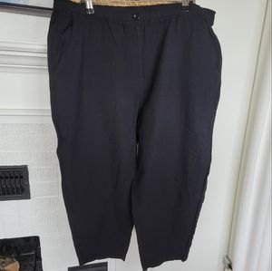 Eileen Fisher Black Cotton/Linen/Ramie Blend Button Pant Size Large